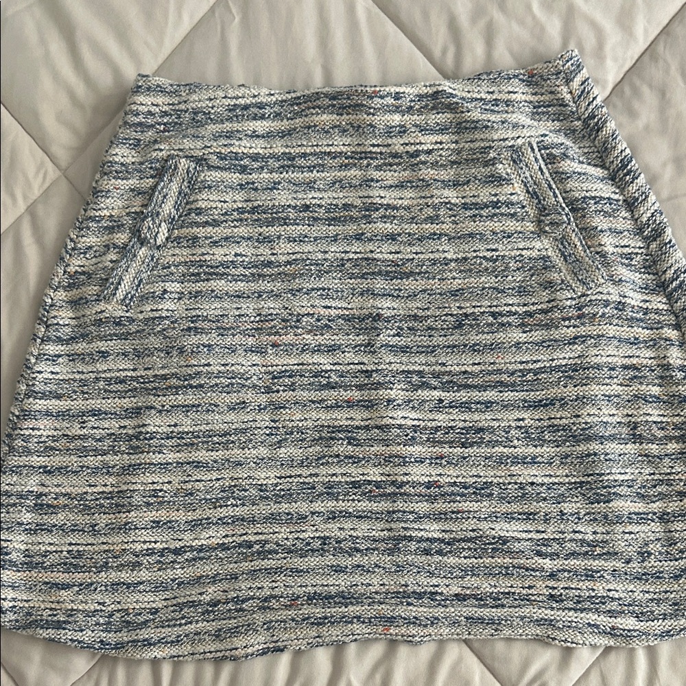 LOFT Blue and White Textured A-Line Midi Skirt